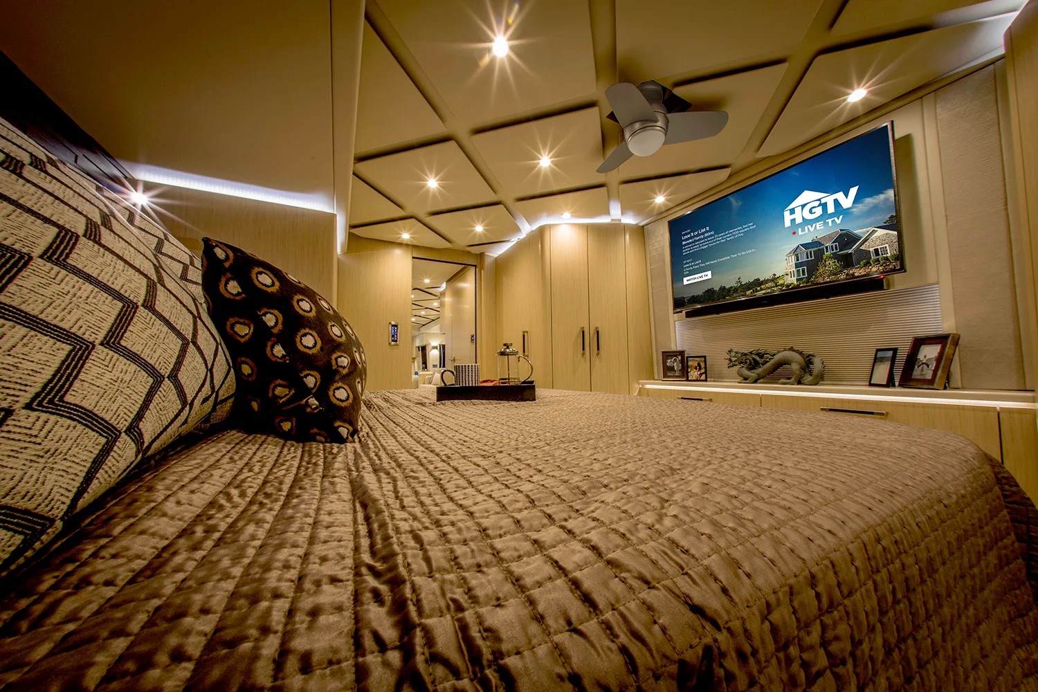 Bedroom with mounted HDTV