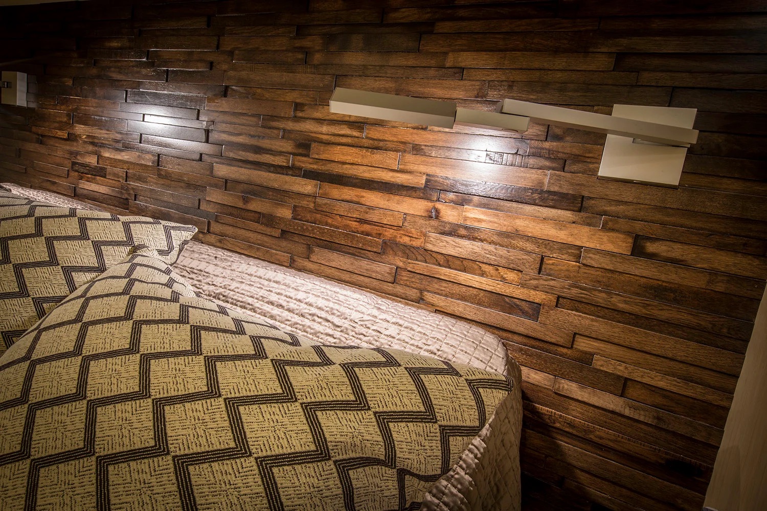 Custom wood headboard detail