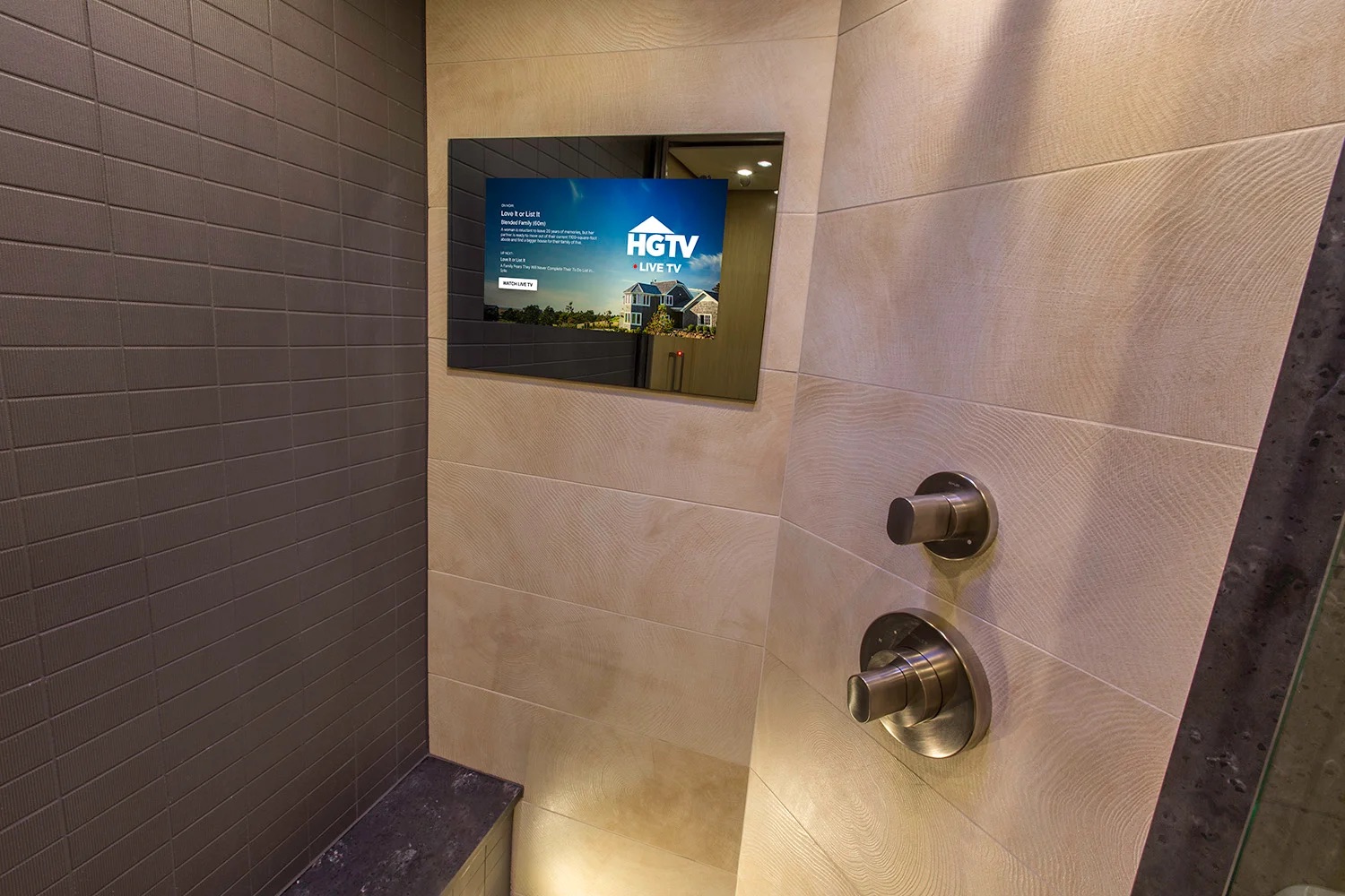 Shower with in-wall TV